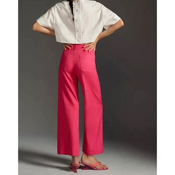 Maeve Anthropologie The Colette Linen Blend Wide-Leg Crop Size 27 Tall Geranium - Picture 2 of 8